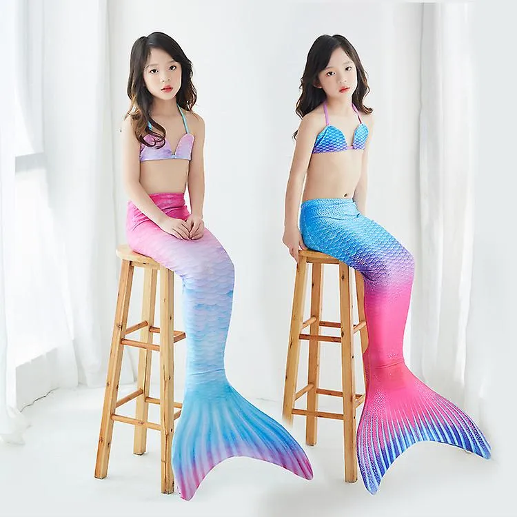 2pcs/set Girls Mermaid Tail Swimsuit Children Mermaid Cosplay Costume Fantasy Beach Bikini D2