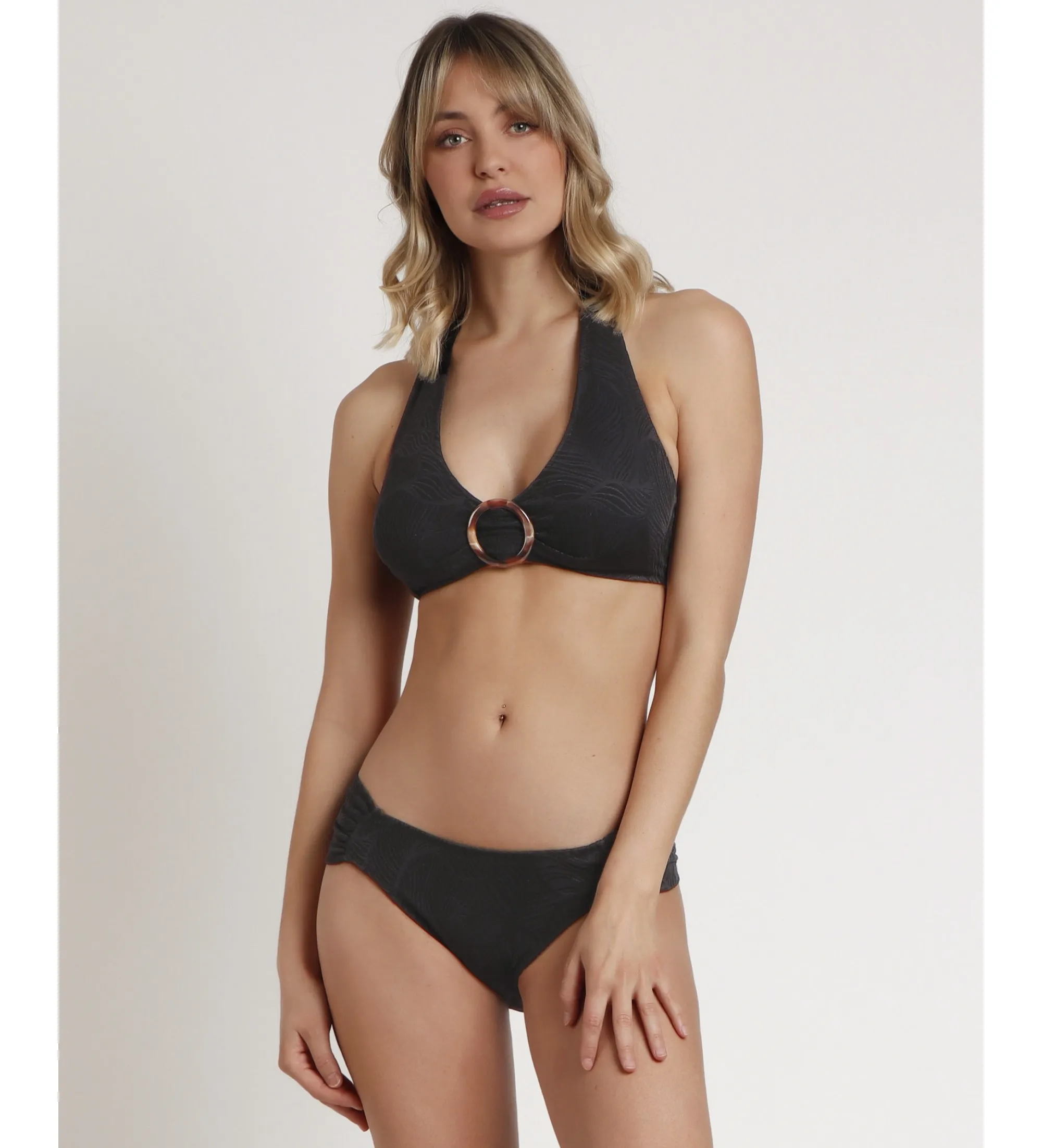 Bikini Halter Fresh Leaves negro