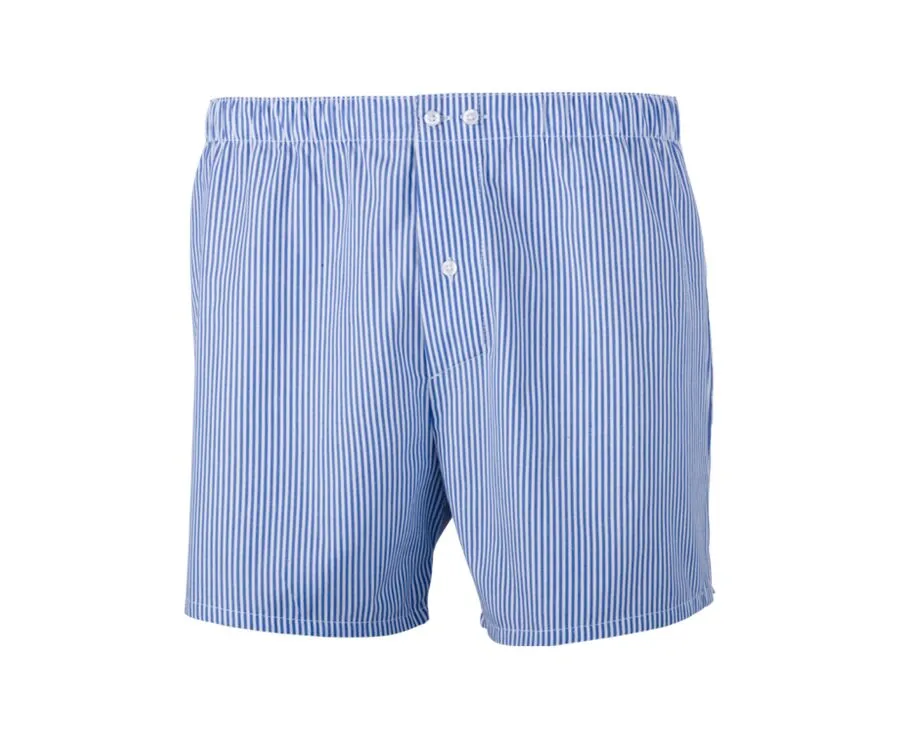 Box of 2 Plain Blue/Striped Ocean blue and white Men's boxer shorts - ELON