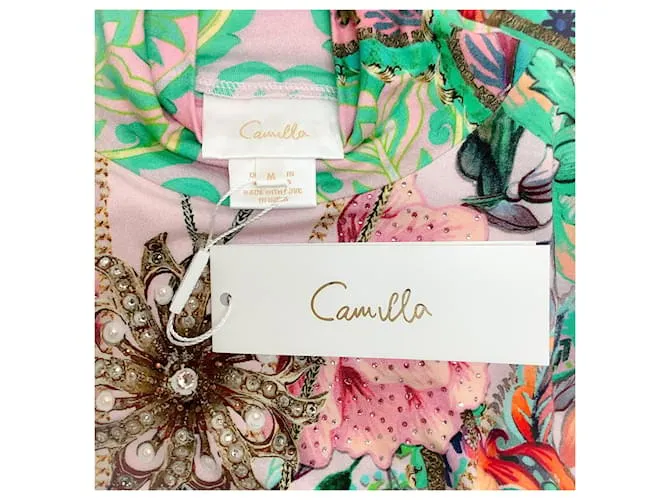 Camilla multicolor / Jersey de cuello alto de punto simulado con estampado de joyas y adornos de cristal 