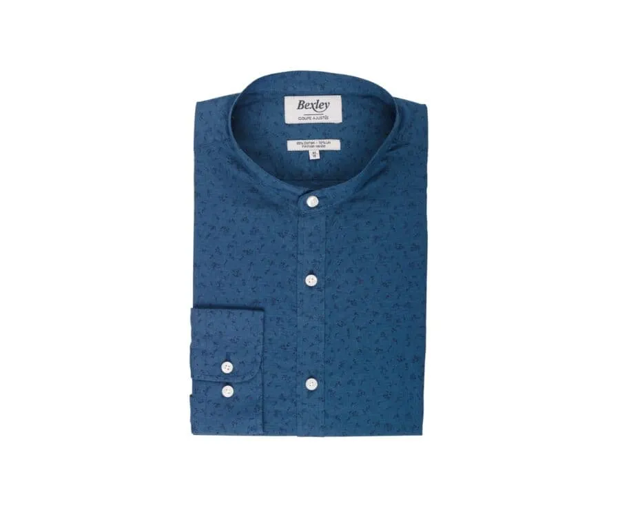 Flowers pattern Blue cotton linen shirt - SIGISBERT