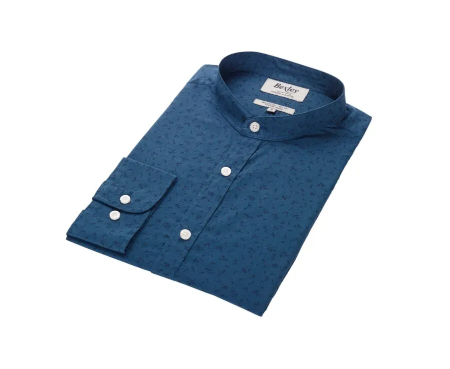 Flowers pattern Blue cotton linen shirt - SIGISBERT