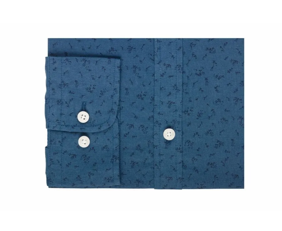 Flowers pattern Blue cotton linen shirt - SIGISBERT