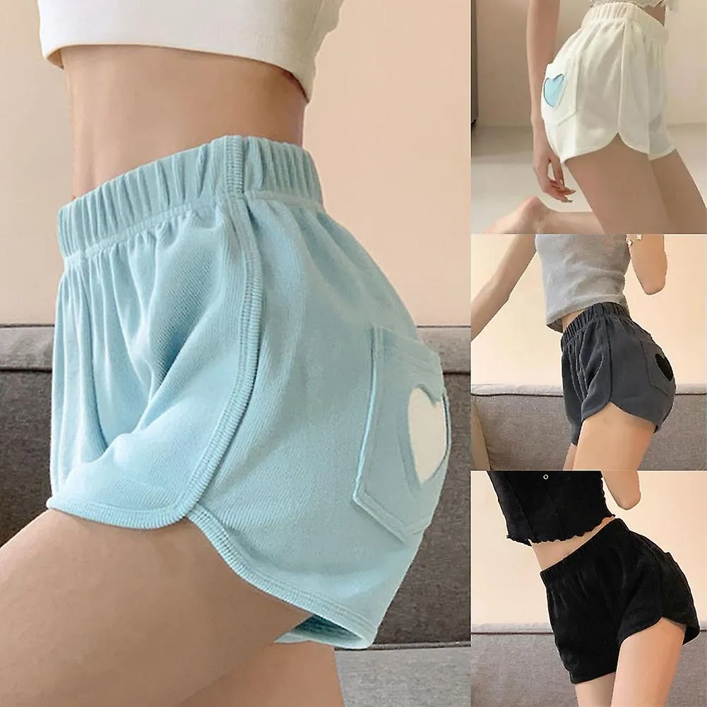 High Waist Loose Shorts with Love Pocket and Cute Heart Patches for Women