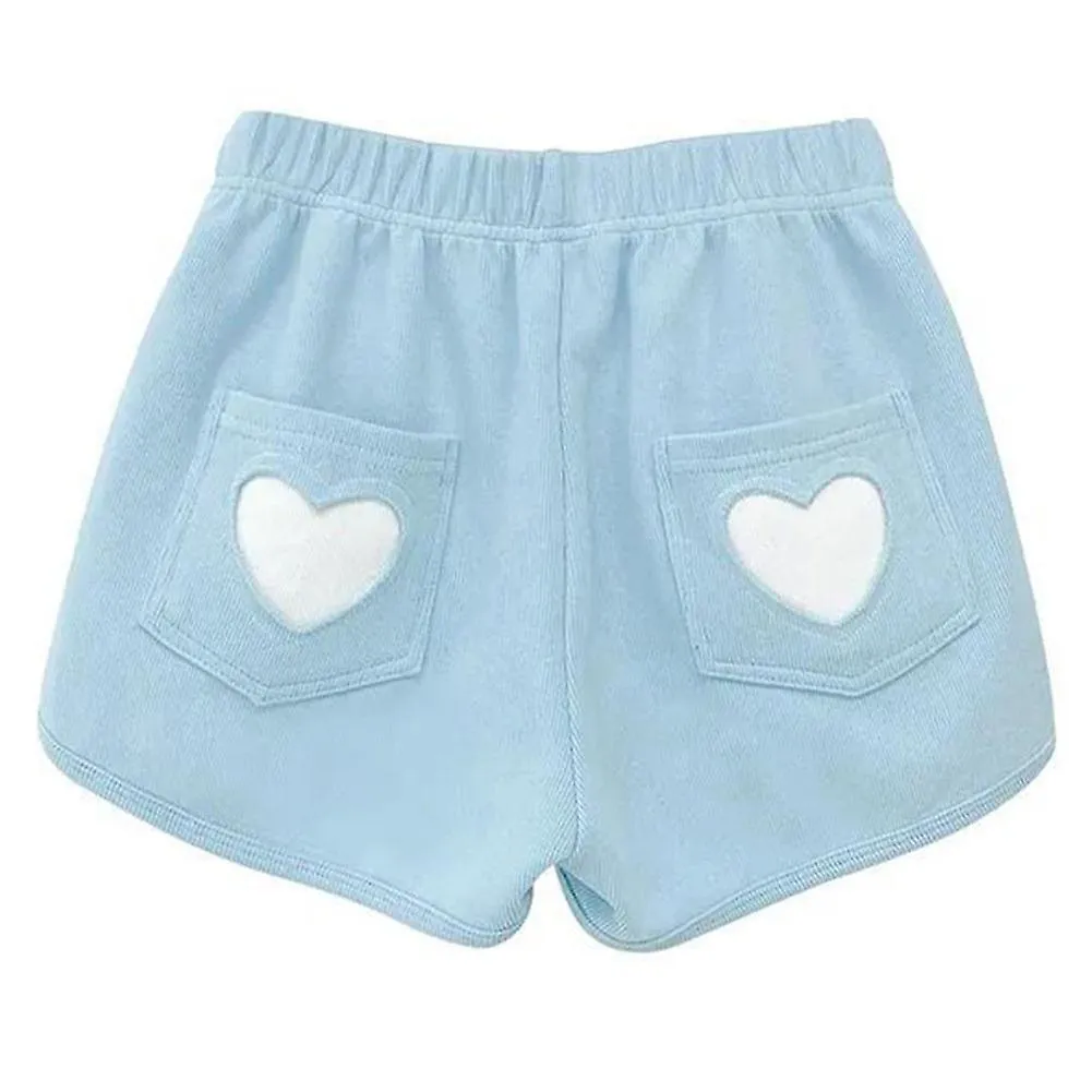 High Waist Loose Shorts with Love Pocket and Cute Heart Patches for Women