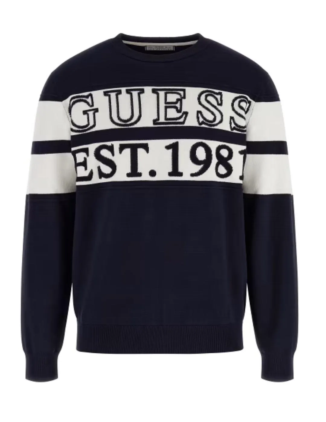 Jersey Guess Bruno azul marino punto fino para hombre