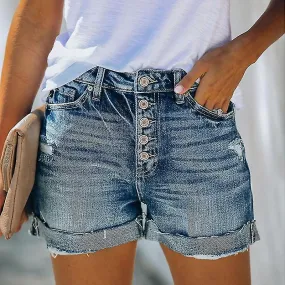 Ladies Stretch Button Jeans Shorts Women Summer Sexy Solid Color Denim Fashion