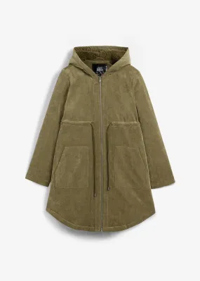 Parka de pana premamá con calentadores para las manos Verde oliva oscuro