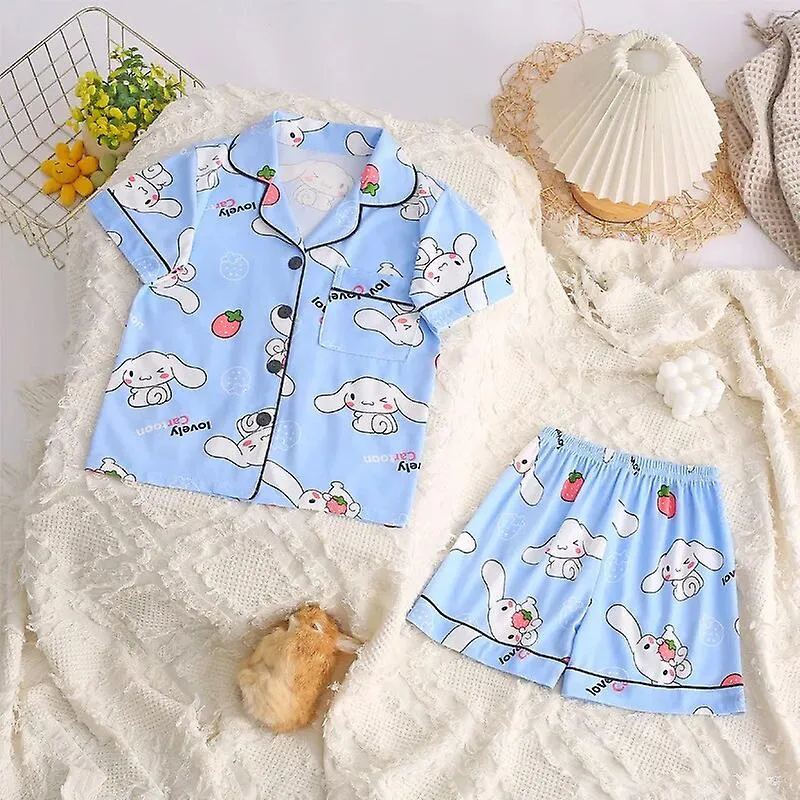 Sanrio Kawaii Cinnamoroll Kuromi My Melody Summer Kids Sleepwears Cartoon Short Sleeve Shorts Cardigan Pajama Sets Homewear Gift