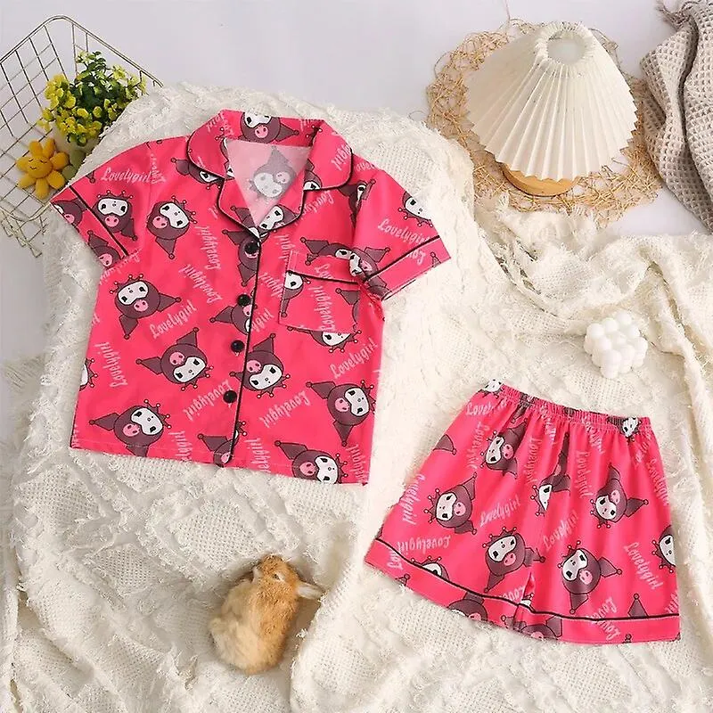 Sanrio Kawaii Cinnamoroll Kuromi My Melody Summer Kids Sleepwears Cartoon Short Sleeve Shorts Cardigan Pajama Sets Homewear Gift