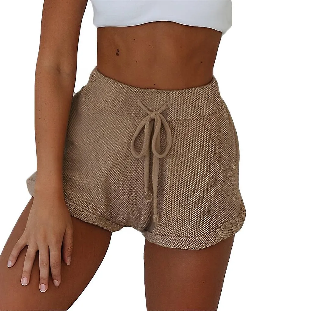 Tie Belt Shorts Bottoms Kniting Summer Solid Color Loose Beach