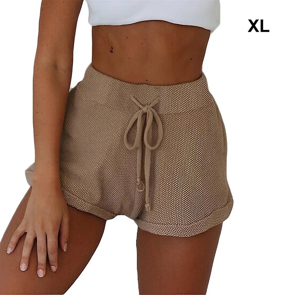 Tie Belt Shorts Bottoms Kniting Summer Solid Color Loose Beach