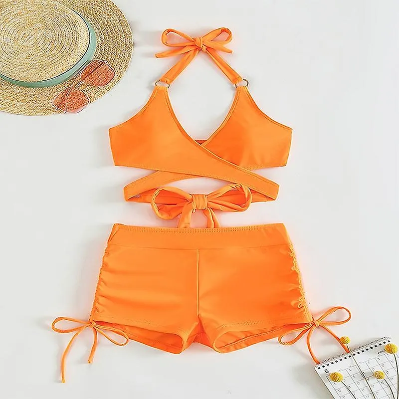 Two Piece Bikini Sets for Women High Waisted Bikini Boxer Shorts Swimsuit Halter Wrap Criss Cross Ba