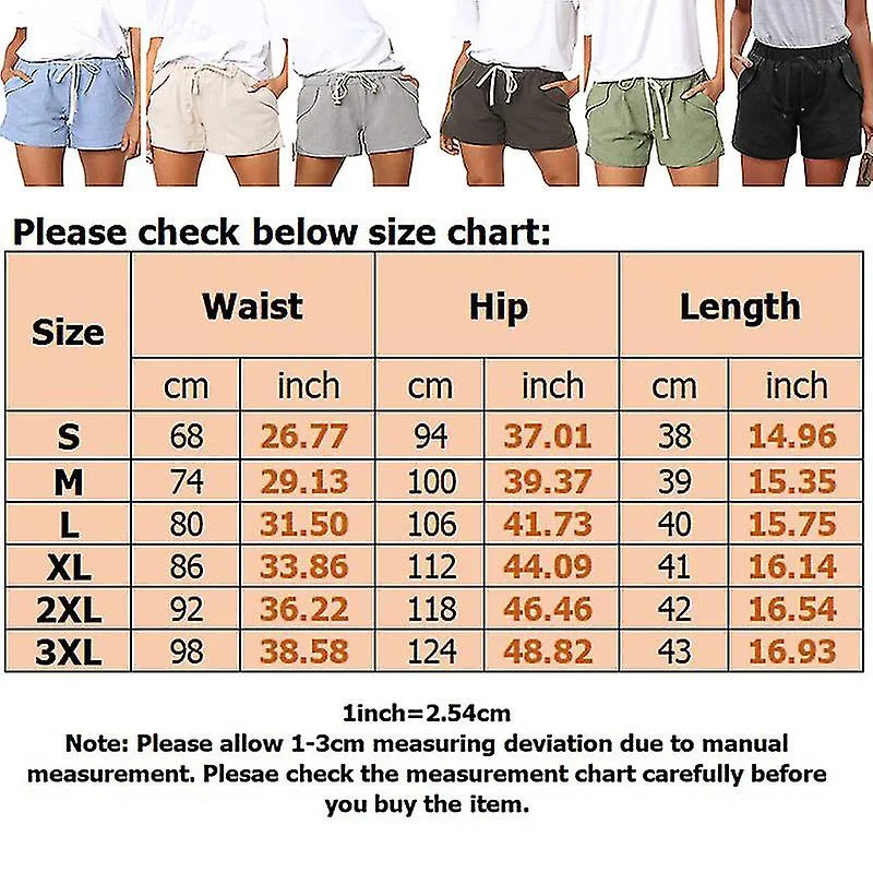 Women Cotton Linen Summer Drawstring Elastic Waist Shorts Pants