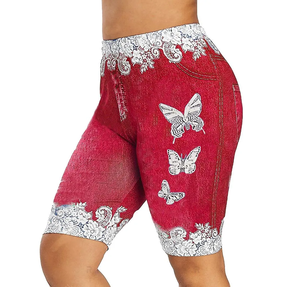 Women Fashion Lace Patchwork Butterfly Print Shorts Sports Minipants Hot Pants