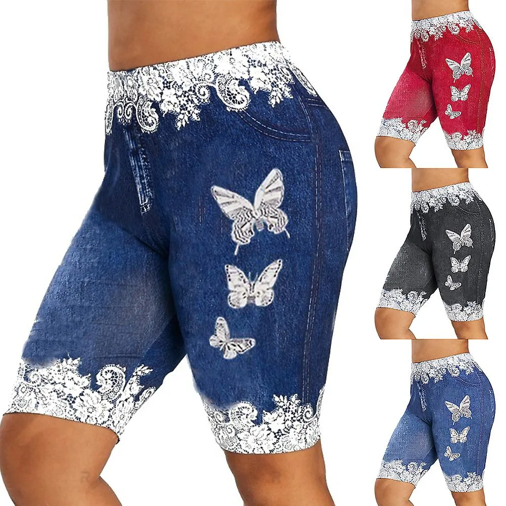 Women Fashion Lace Patchwork Butterfly Print Shorts Sports Minipants Hot Pants