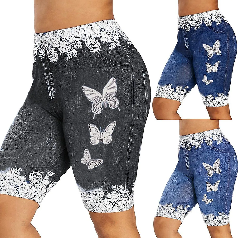 Women Fashion Lace Patchwork Butterfly Print Shorts Sports Minipants Hot Pants