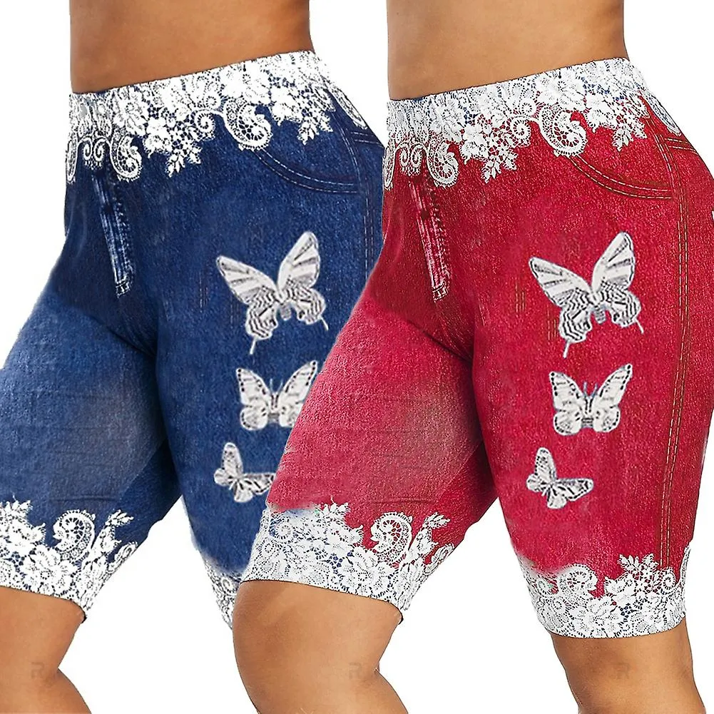 Women Fashion Lace Patchwork Butterfly Print Shorts Sports Minipants Hot Pants