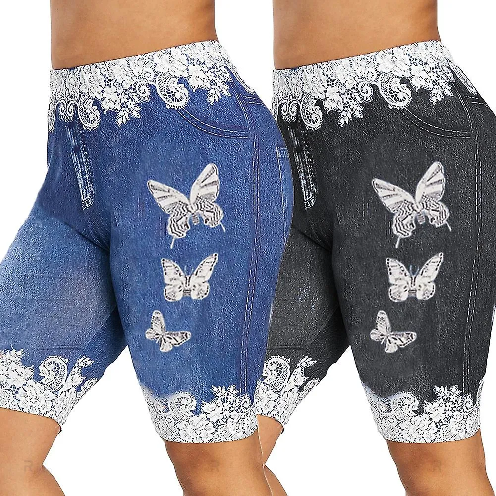 Women Fashion Lace Patchwork Butterfly Print Shorts Sports Minipants Hot Pants