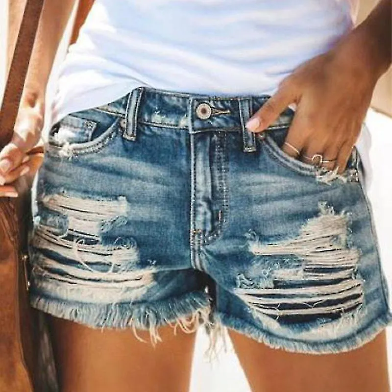 Women Frayed Ripped Denim Jeans Shorts High Waist Casual Summer Beach Hot Pants