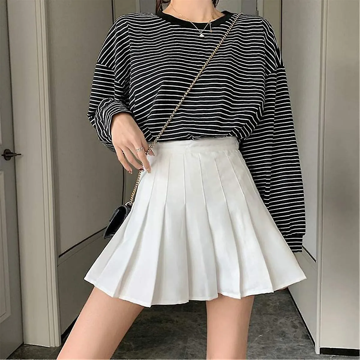 Women High Waisted Plain Pleated Skirt Sr Tennis A-line Mini Skirt Lining Shorts