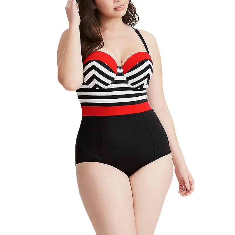 Women Striped Push Up Monokini Bikini Swimsuit Swimwear Bathing Suit Beachwear Plus Size