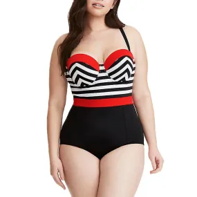 Women Striped Push Up Monokini Bikini Swimsuit Swimwear Bathing Suit Beachwear Plus Size