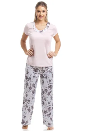 Women's Camille Women's Pyjama Set Pink Floral Print Short Sleeve Ladies Nightwear - 12