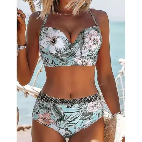 Women's Normal Swimwear Bikini Shorts Swimsuit 2 Piece Printing Floral Beach Wear Push Up Bathing Suits