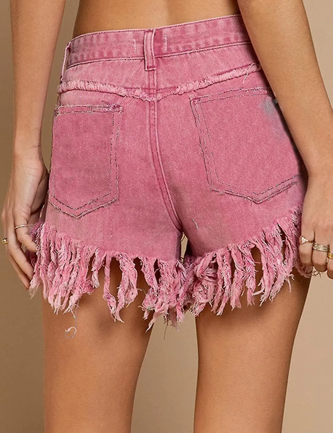 Women's Sequin Pockets Curly Fringe Casual Denim Shorts