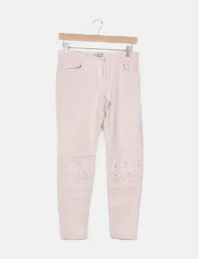 Zara Pantalón rosa detalle calado